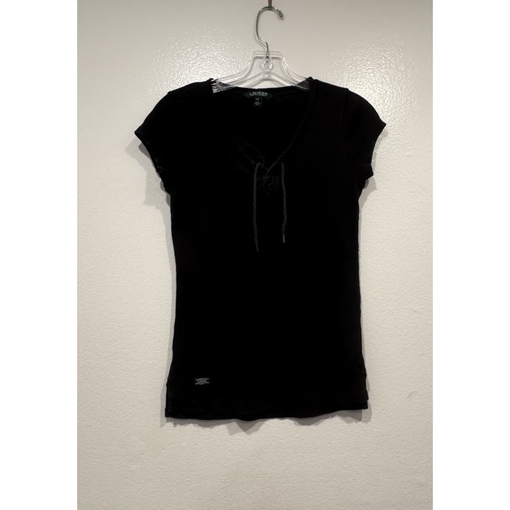 Lauren Ralph Lauren Womens Tee Lace Up Front T Shirt Black Size Small Y2K Look
